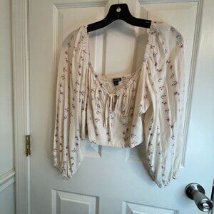 Wild Fable White Puff Sleeve Angel Top Crop Milkmaid Cottage Tie Front Size M
